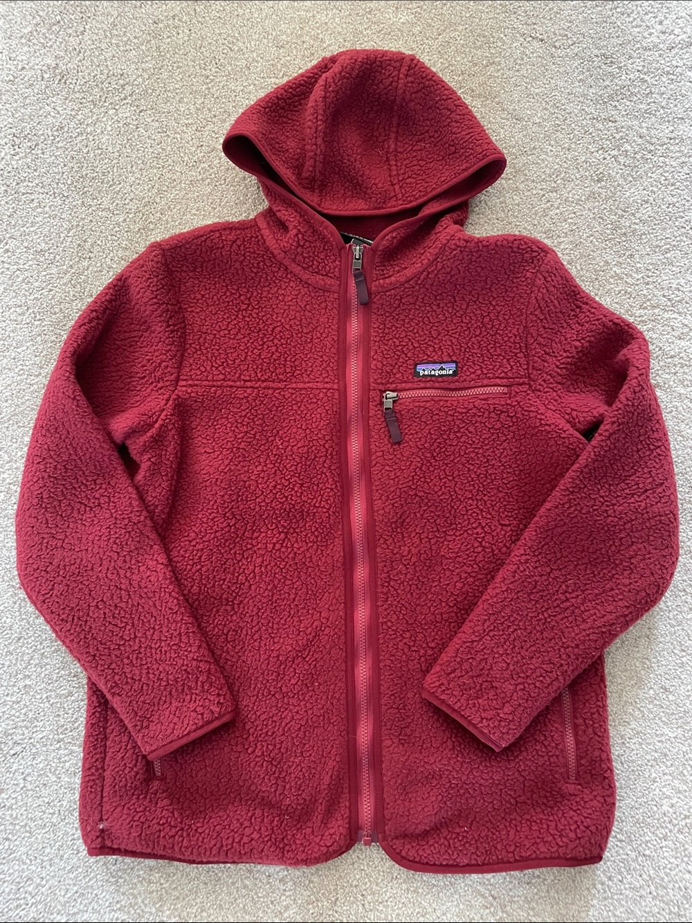 Patagonia Kids Maroon Hooded Fleece Jacket